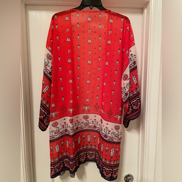 NWOT 3/4 sleeve open lightweight kimono top size Large- orange pattern - Picture 3 of 4